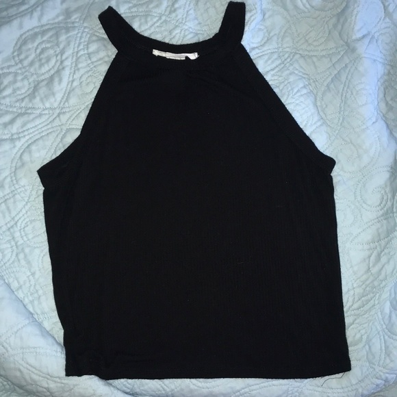 Caution To The Wind Tops - Ribbed Black High Neck Crop